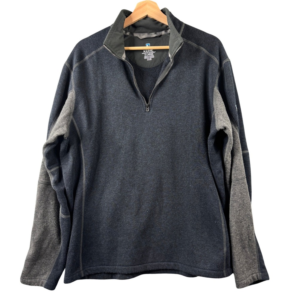 KUHL Revel 1/4 Zip Pullover Mens Size XL Charcoal Blue Gray Fleece Sweater 3007